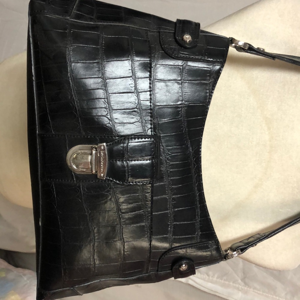 Liz Claiborne Black Faux Leather Clutch Handbag